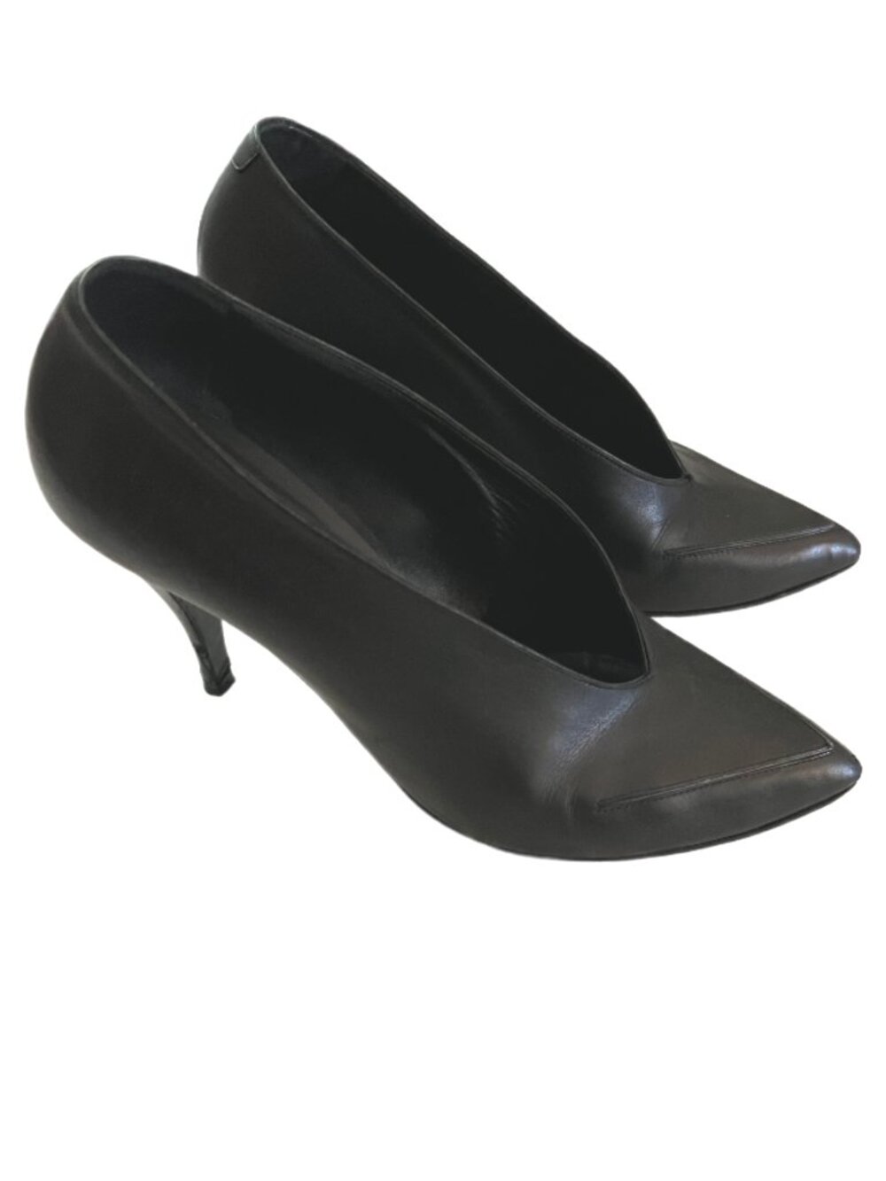 Pierre Hardy Black Calfskin Leather Pumps Pointed Toe, V-Shape Vamp Sz 37 (US 7)